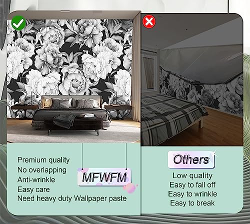 Black and White Peonies Wallpaper Watercolor Floral Mural Wallpaper for Bedroom Living Room