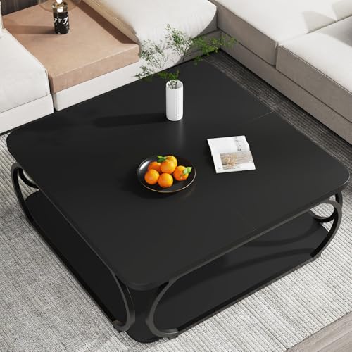 Square Coffee Table with Open Storage Shelf for Living Room
