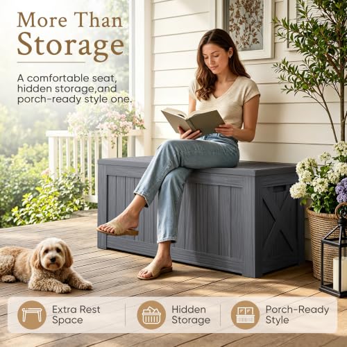 120 Gallon Deck Box Resin Outdoor Storage Box Waterproof