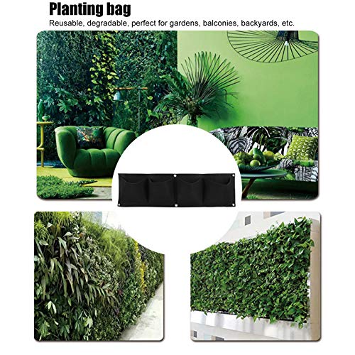 4Pcs 4 Pocket Felt Vertical Wall Garden Planter Plant Grow Bag Reusable Wall Mounted Planting Growing Bag for Flower Vegetable (4 Count)