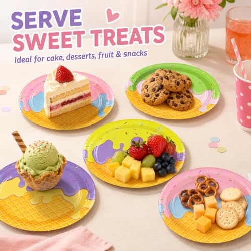 48PCS Ice Cream 7inch Paper Plates (48 Count)