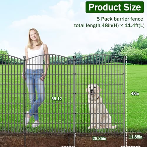 5 Panel No Dig Decorative Garden Fence with Gate 48" H x 11.4'L Dog Barrier (9.8 Sq Ft)