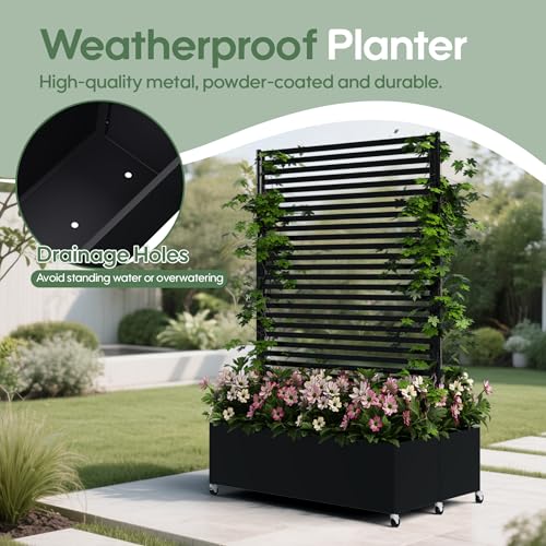 Double Metal Planter Box with Trellis Privacy Screen