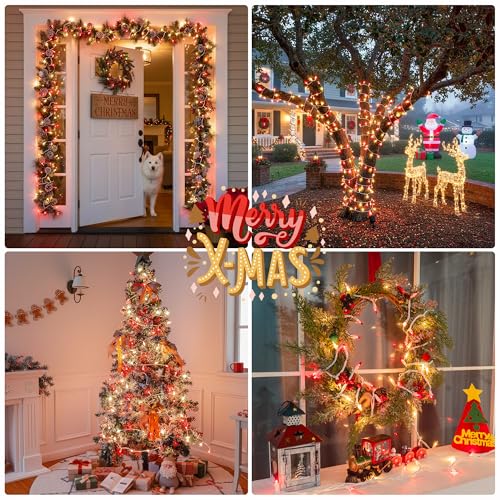 2PACK Red&Warm White Christmas Lights with White Wire (13 Foot)