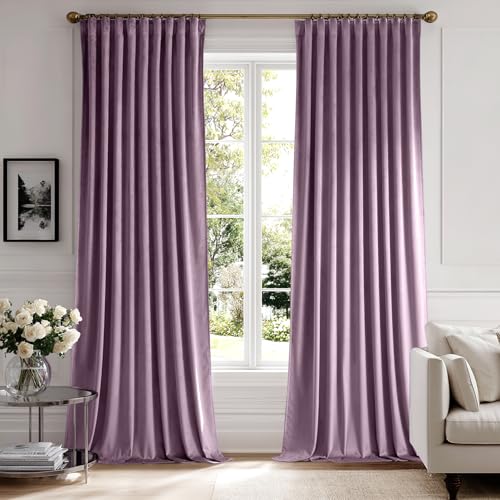 Lavender Velvet Pinch Pleat Blackout Curtains W52 X L90 Inches (2 Count)