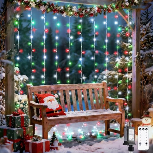 300LED Red White and Green Christmas Curtain Lights with Remote (9.8 Foot)