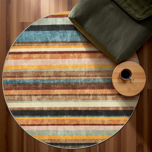 5ft Round Rug Modern Striped Mat Washable Circle Rug (19.63 Sq Ft)