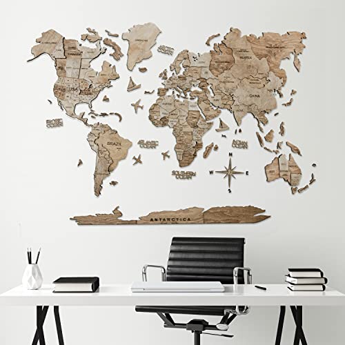 Handmade 3D Wood World Map Wall Art Large Wall Decor Track Your World Travels