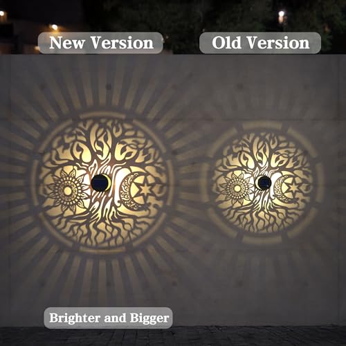 4 Pack Large Solar Fence Lights Metal Solar Powered Outdoor Wall Deck Step Lights Tree Theme Waterproof Fence Light for Garden Post Patio Backyard Yard Decor (4 Count)