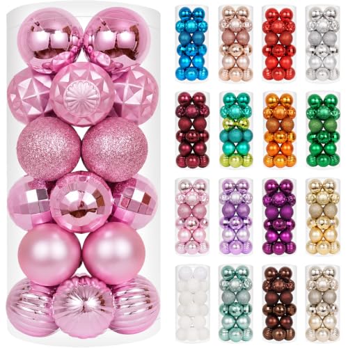 24ct Pink Christmas Ornaments for Tree Decorations (24 Count)