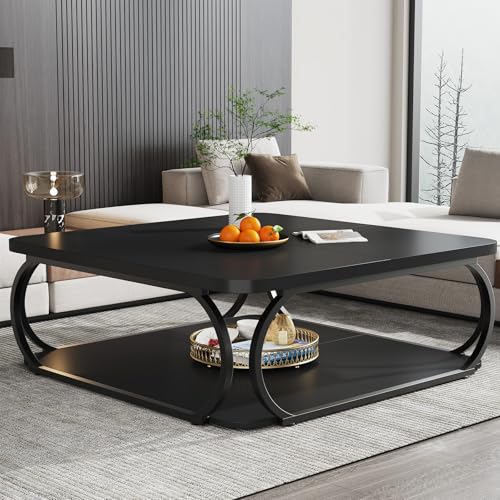 Square Coffee Table with Open Storage Shelf for Living Room