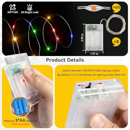 8 Pack Multicolor Fairy Lights Battery Operated