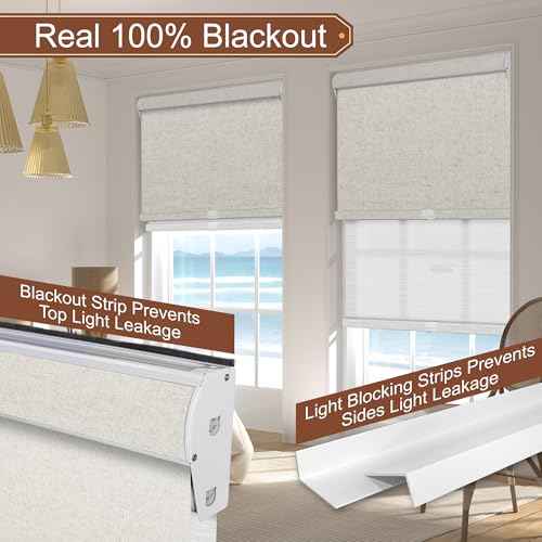 Cordless Dual Roller Shades.Linen Beige&See