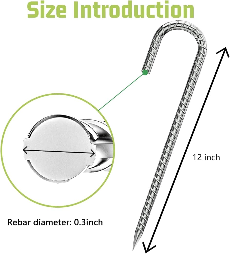 Rebar-Stakes-12-Inch, Ground Stakes Heavy Duty J-Hook Galvanized Anti-Rust Heavy Duty Ground Anchors for Garden Dog Fence Chicken Coop Christmas Decorations Deer Fence 4pcs - HavenBliss Decor