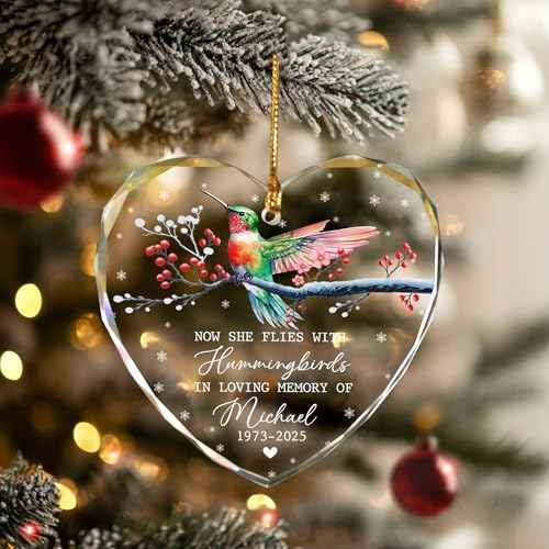 Personalized Memorial Hummingbird Glass Ornament