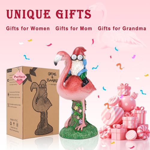 Solar Flamingo Gnome Garden Decor Statue