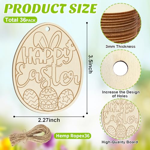 36PCS Wooden Easter Ornaments to Paint (36 Count)