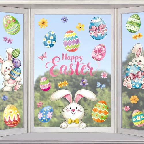 Vintage Happy Easter Bunny Egg Window Clings 6 Sheets (6 Count)