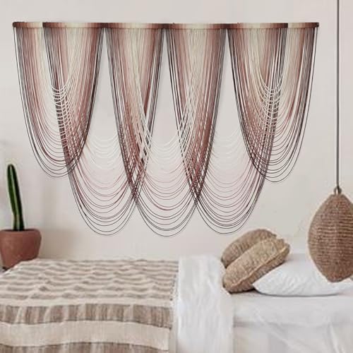Macrame Wall Hanging Dip Dyed Pink Boho Yarn Fiber Wall Art 57" W x 41" L