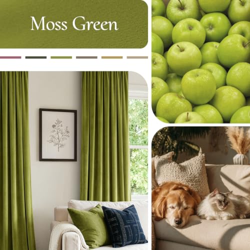 Moss Green Blackout Velvet Curtains Drapes 84 Inch Long 52"x84" (2 Count)