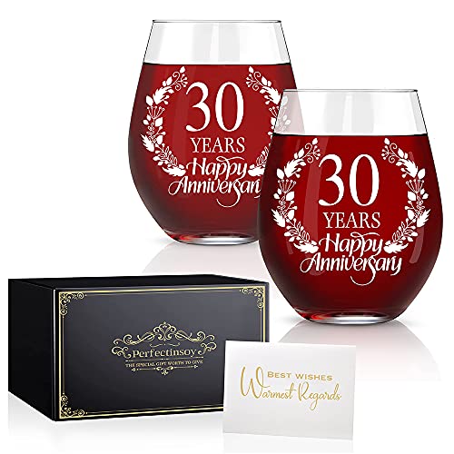 30 Years Happy Anniversary Wine Glass Set of 2 (2 Count)