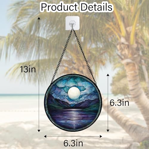 Blue Moon Lake Stained Glass Window Hanging Suncatcher Gift for Women 9.8"