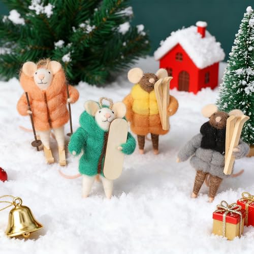 Set of 4 Christmas Felt Skiing Mice Ornaments (4 Count)