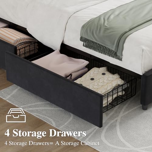 Full Size Bed Frame with 4 Storage Drawers