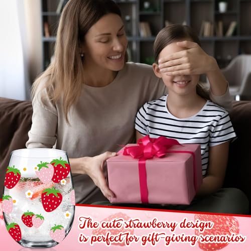 2 Pack 17oz Strawberry Stemless Wine Glasses for Women Strawberry Cups Colorful Conversation Drinking Glass for Gift Birthday Party Supplies Graduation Gifts Theme Events (2 Count)