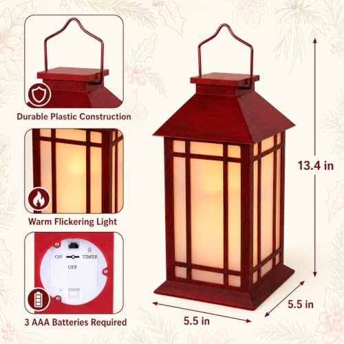 13 Inch Outdoor Decorative Lanterns with LED Candle Timer