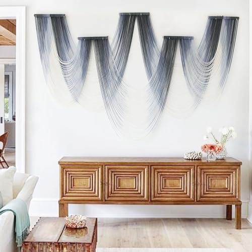 Macrame Wall Hanging Dip Dyed Blue Fiber Art Tapestry Boho Wall Decor