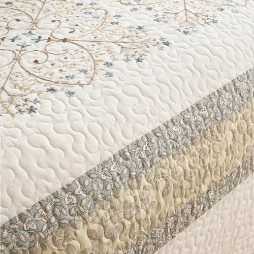 Elegant Embroidered Quilt Set Farmhouse Patchwork Oversized Queen Size Reversible Bedspread Coverlet 3 Piece Cotton Quilted Bedding Set for All Season