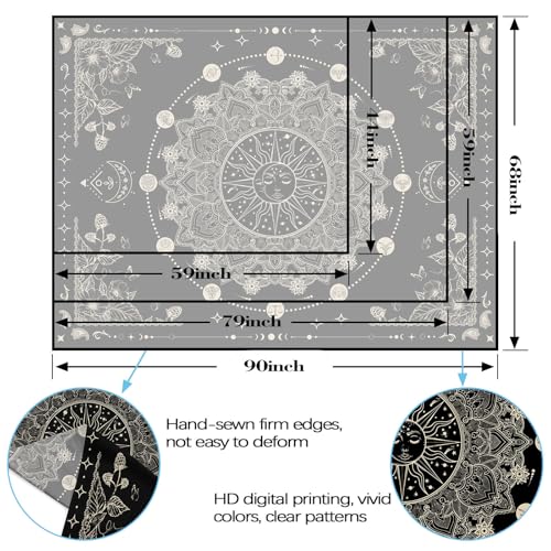 Sun and Moon Mandala Tapestry Boho Tapestry for Bedroom Black and White Tapestries Wall Hanging Living Room Wall Art and Home Decor 70x90