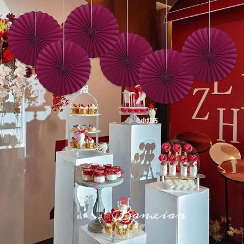 Wine Red Party Decorations 16inch Hanging Paper Fans Set DIY 6Pcs (6 Count)