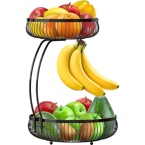 2 Tier Countertop Fruit Basket with Banana Hanger (24 Count)