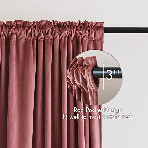 Dusty Rose Pink Velvet Room Darkening Curtains for Bedroom W52xL108 (2 Count)