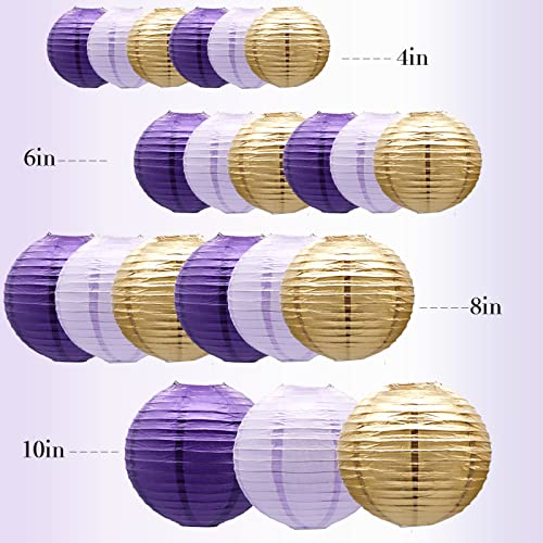 21 Pack Purple Gold Hanging Paper Lanterns Decorative (21 Count)