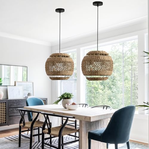 13.8" Woven Rattan Pendant Light (2 Count)