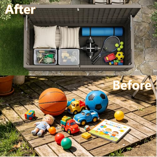 325 Gallon Outdoor Storage Box Waterproof Lockable Resin Deck Box Large