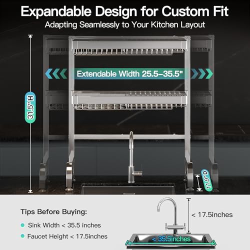 3 Tier Extra Large Stainless Steel Over The Sink Dish Drying Rack