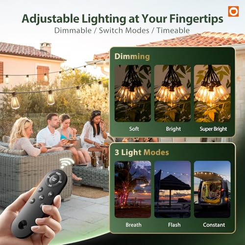 102FT(96+6) Solar String Lights Outdoor with Remote, 48 LED Dimmable (102 Foot)