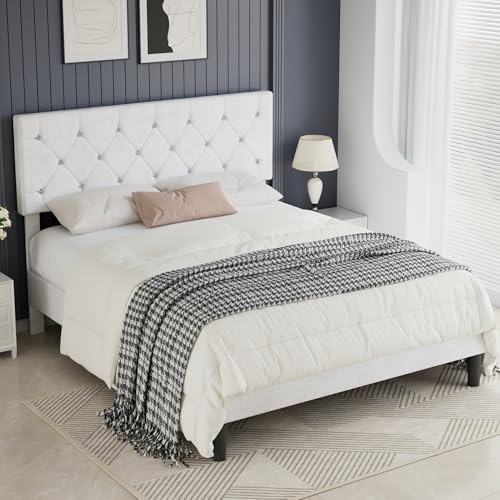 Full Size Bed Frame with Diamond Tufted Headboard