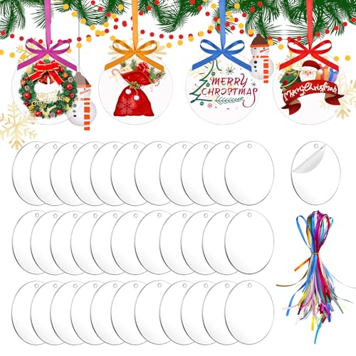 40 Pieces Christmas Hanging Ornaments with 50Pcs 25 Color Ribbons (40 Count)