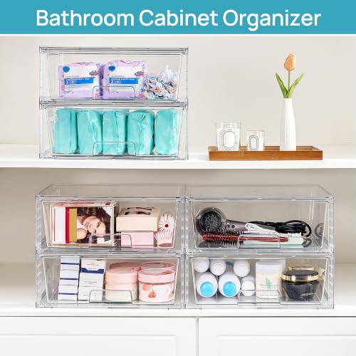 4 Pack Large Clear Stackable Storage Drawers for Closet (4 Count)