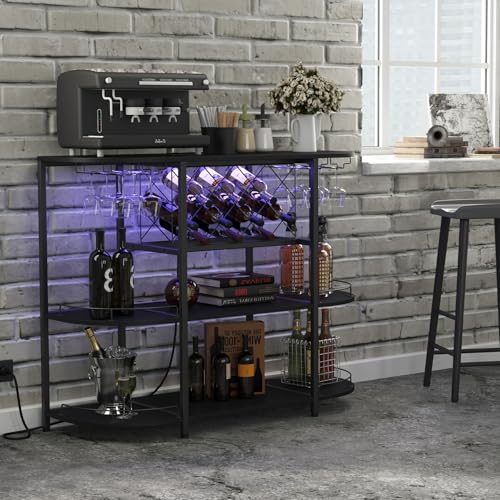 Wine Cabinet Coffee Table with Power Socket and LED Light