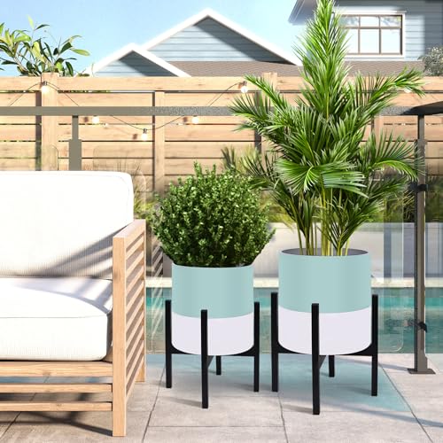 10 & 12 Inches Large Indoor Plant Pots with Stand & Drainage Holes (2 Count)