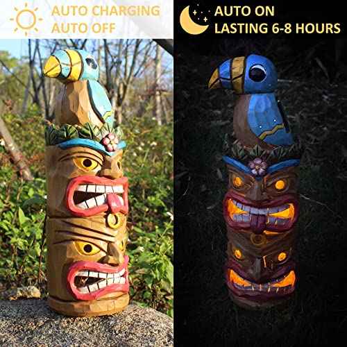 Tiki Totem Pole Solar Powered Garden Statue Decor