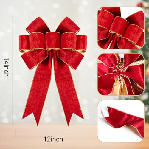 3pcs Large Christmas Bows Velvet Red Bows Holiday Red Christmas Bows Decorations for Wreath Velvet Bows Decor for Christmas Tree Topper