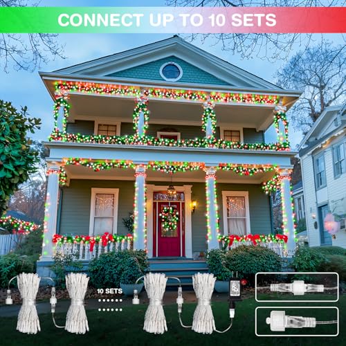163ft 500 LED Red White and Green Christmas Lights with 8 Modes (163 Foot)