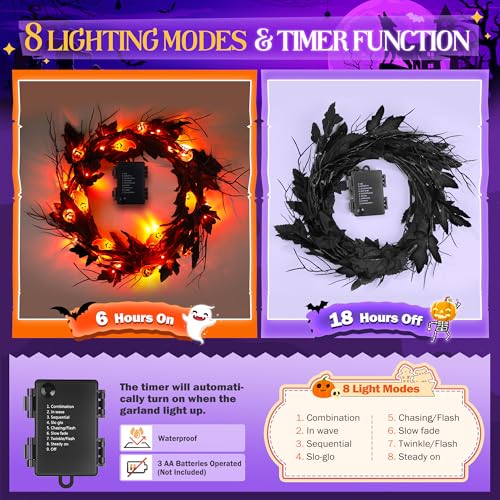 Halloween Garland with Orange LED Lights